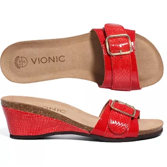Vionic Shoes - Vionic Red Wedge Slide Sandals